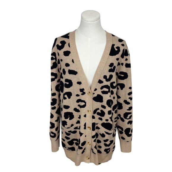 Daily Ritual Womens Leopard Print Cardigan Sweater M Beige & Black Sz M - Picture 1 of 7